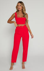 Reyna Two Piece Set - Crop Top and Tailored Pants Set in Red