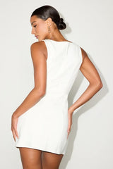 Lavonne White Sleeveless Boat Neck Mini Dress