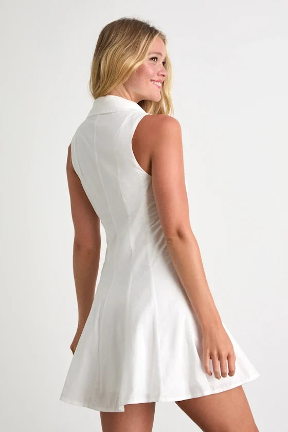 Zenley White Collared Skater Mini Dress