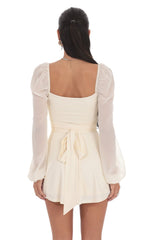 Puff Sleeve Wrap Dress in Cream
