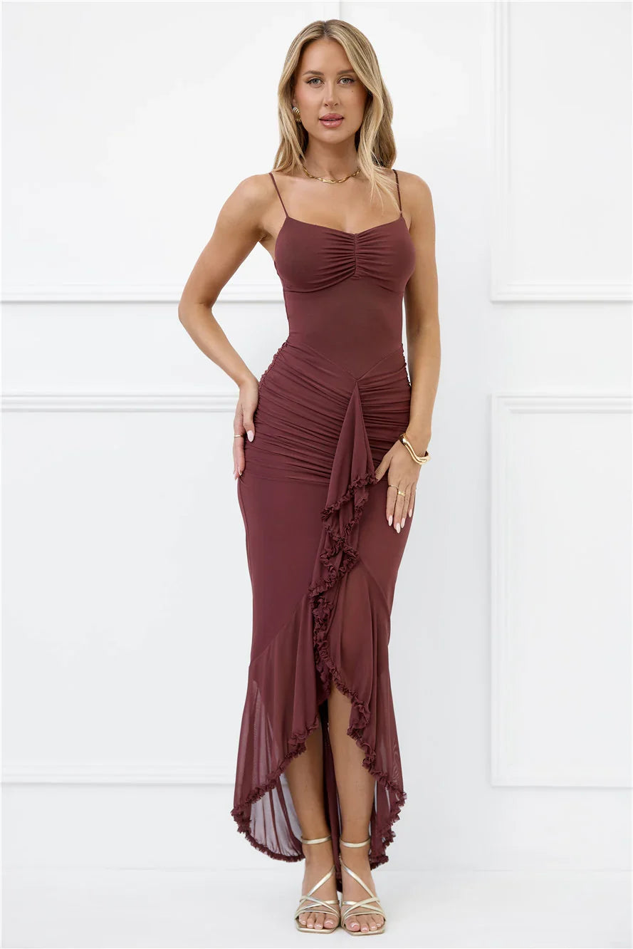 Shimmer In The Dark Mesh Maxi Dress Brown
