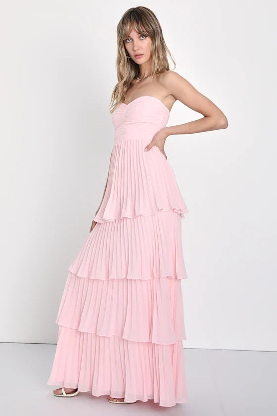 Seriously Sensational Light Pink Strapless Tiered Maxi Dress