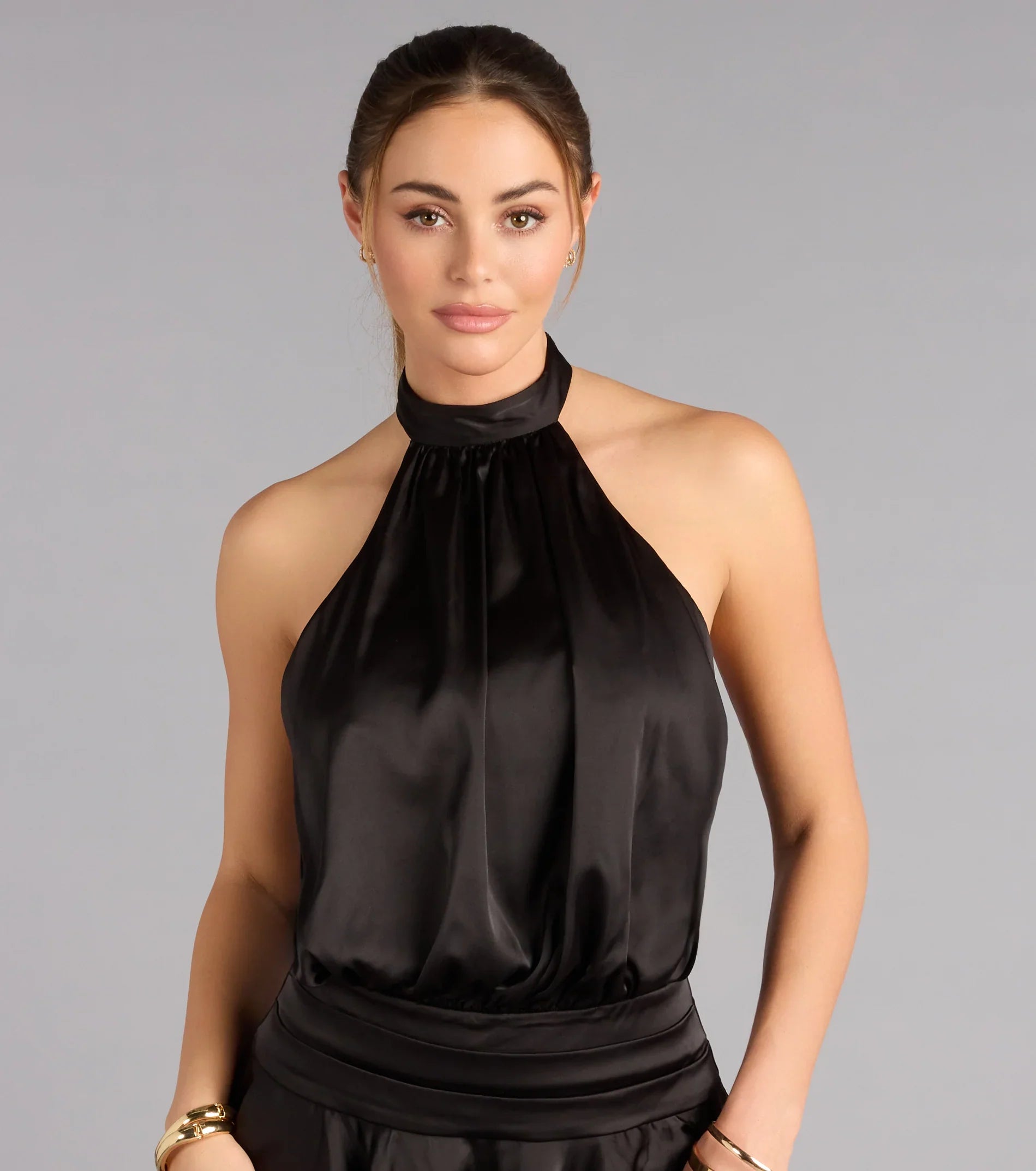 Sashay In Satin Halter Ruffle Mini Dress