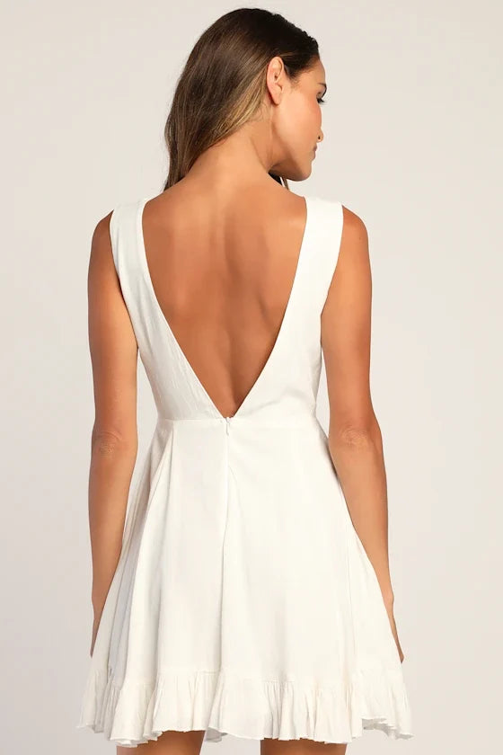 Endlessly Enticing White Embroidered Babydoll Mini Dress