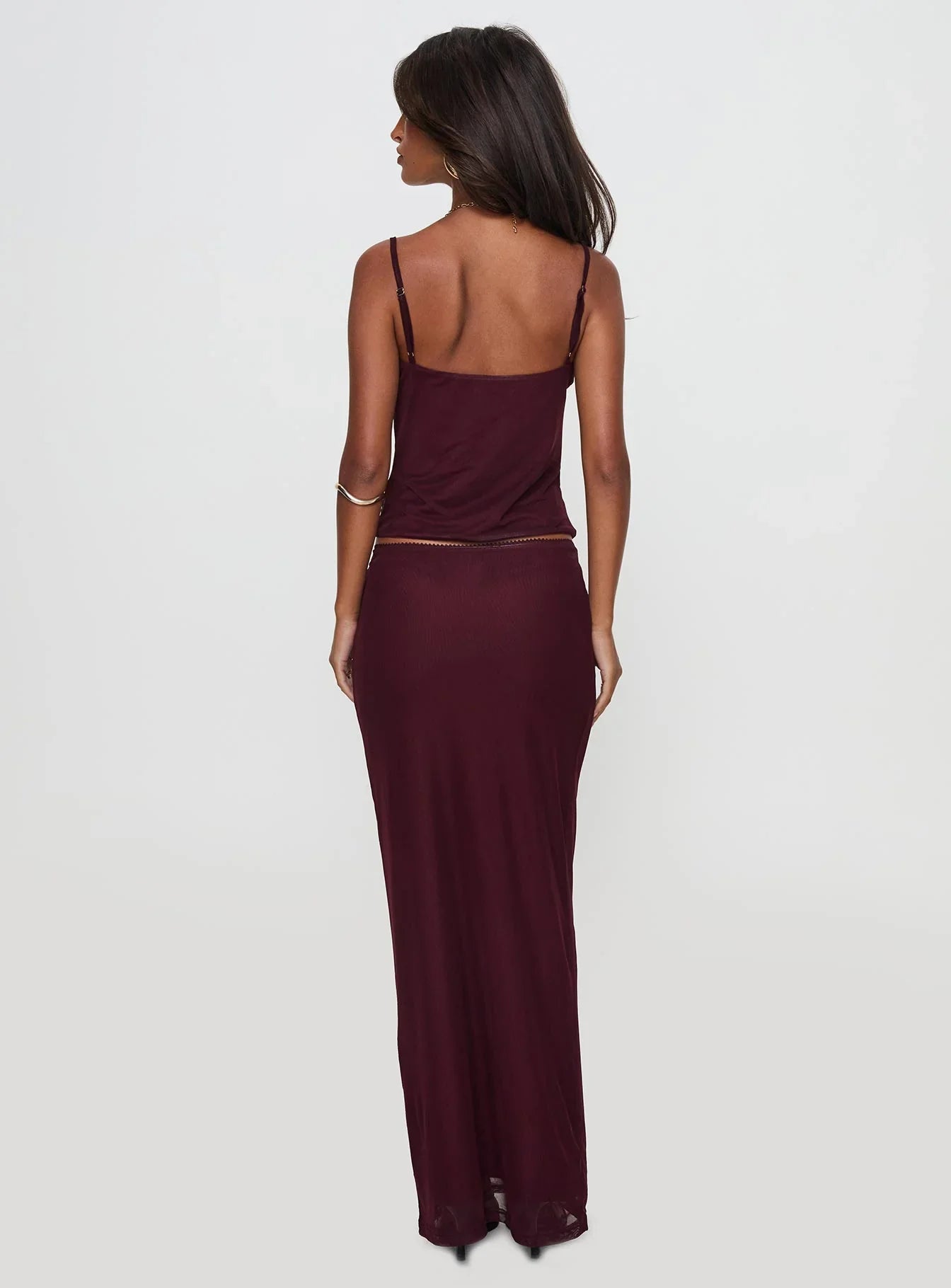 Reiko Lace Trim Tie Front Maxi Set Burgundy