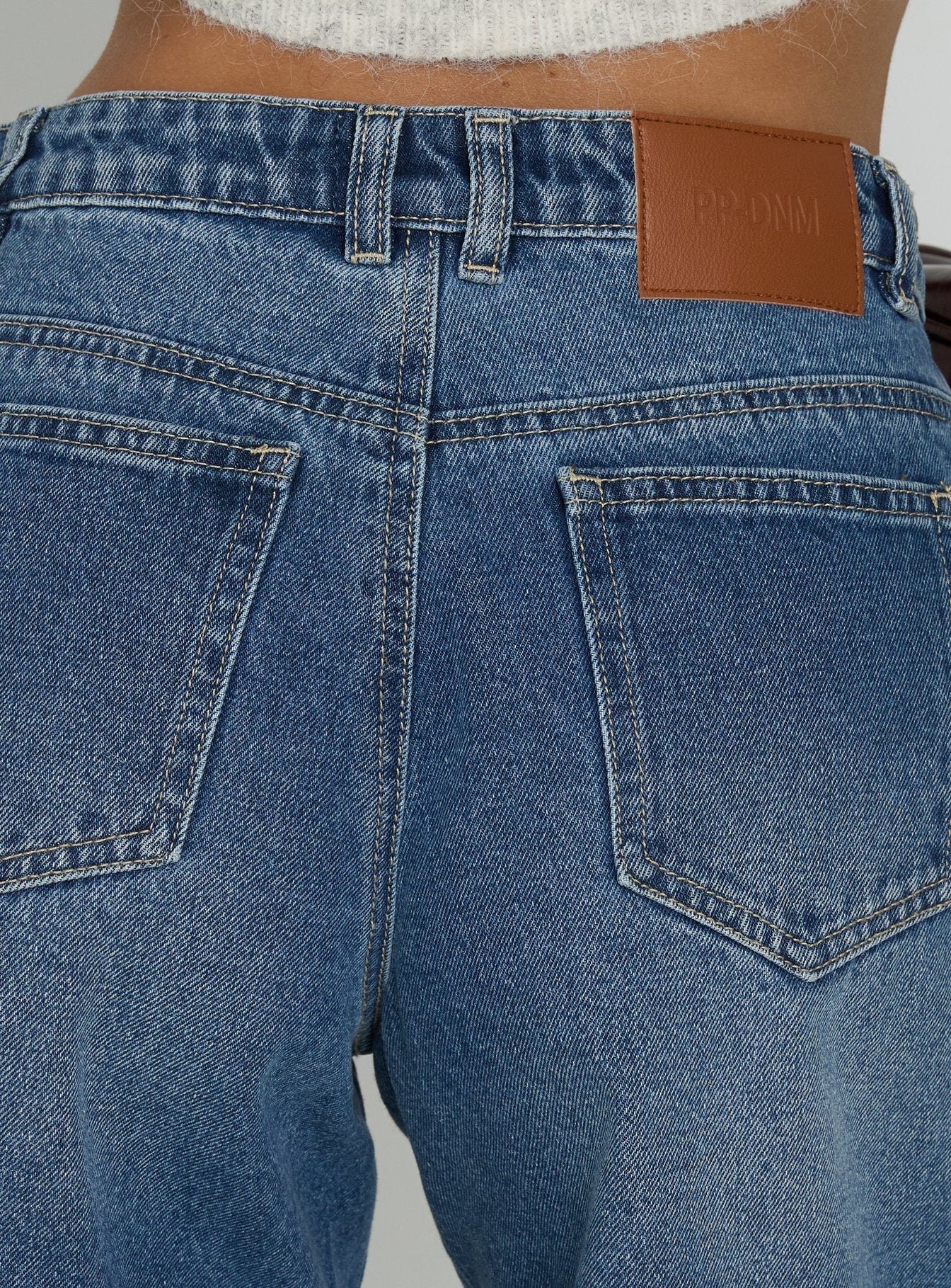 Torri Longline Denim Shorts Mid Blue Wash