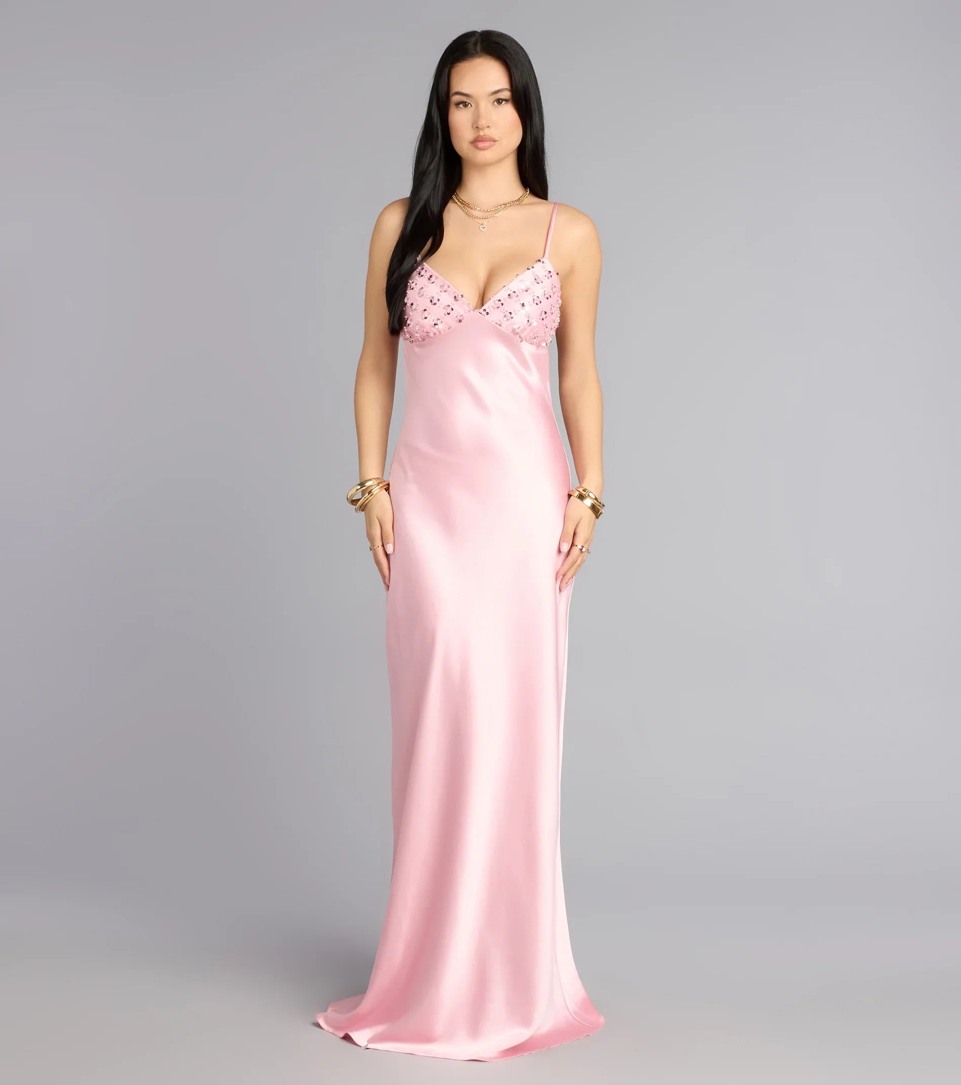 Ruby Satin Low Back Column Formal Dress